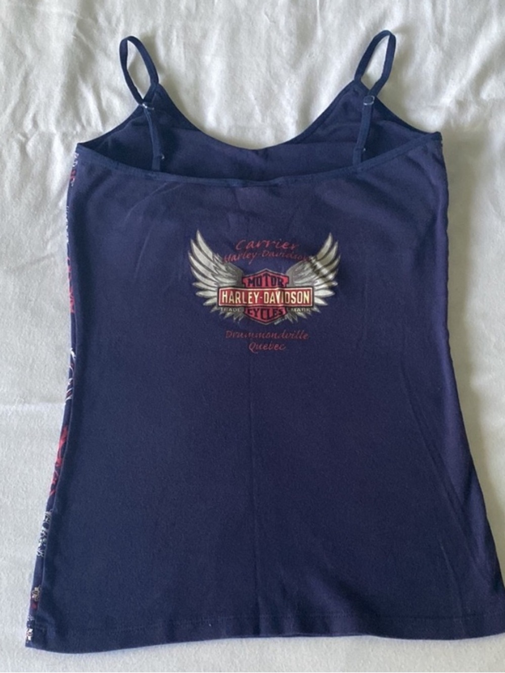 Harley-Davidson Navy Paisley Print Bandana Spaghetti Strap Tank Built in Bra - Picture 2 of 7